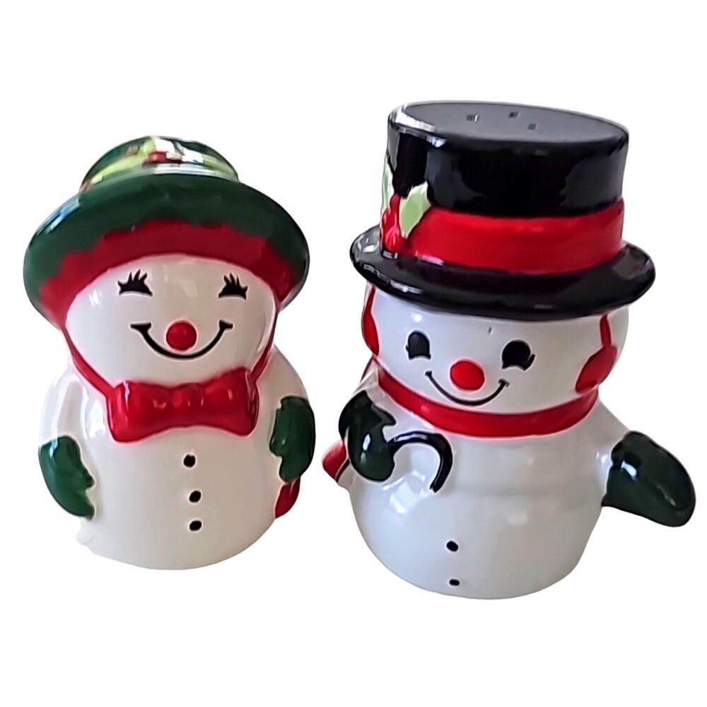 Hallmark Christmas Snowman & Woman Salt & Pepper Shakers Gift Holiday No Box